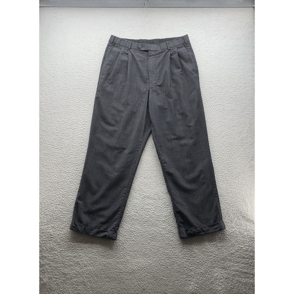 VTG Brooks Brothers 346 Wool‎ Dress Pants Mens 34x29 Gray Plaid Pleated Cuffed